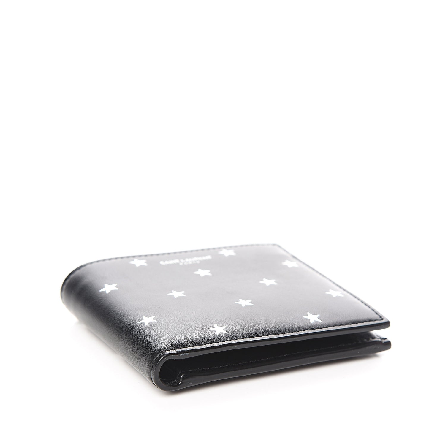 Calfskin Star Print Bi-Fold Wallet Black