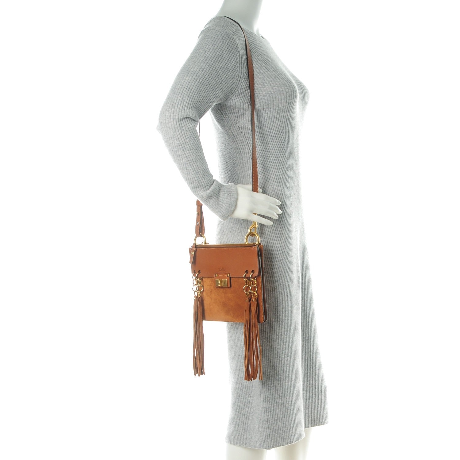 Chloe Calfskin Suede Small Jane Fringe Bag Caramel 2 of 7