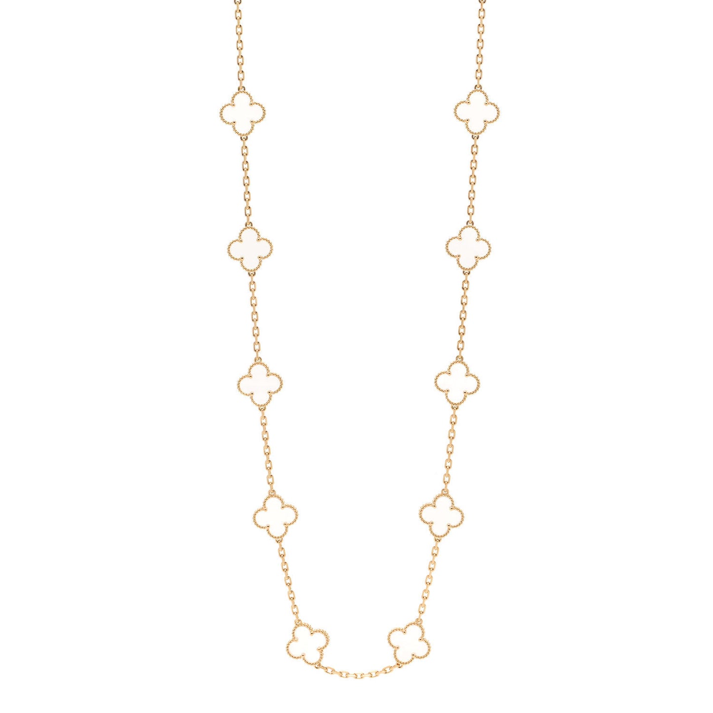 18K Yellow Gold Rock Crystal 20 Motifs Vintage Alhambra Necklace
