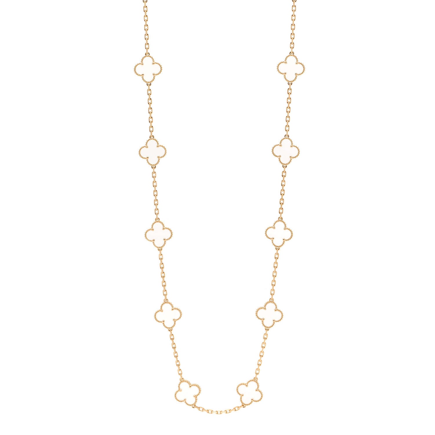 Van Cleef & Arpels 18K Yellow Gold Rock Crystal 20 Motifs Vintage Alhambra Necklace 1 of 6