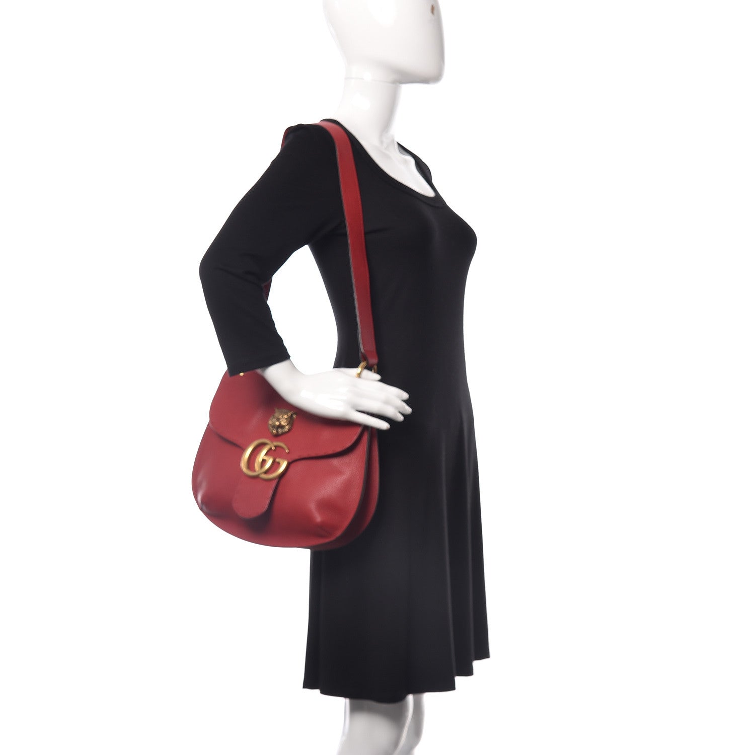 Gucci Cellarius Calfskin Feline GG Marmont Flap Shoulder Bag Vulcanic Red 2 of 10