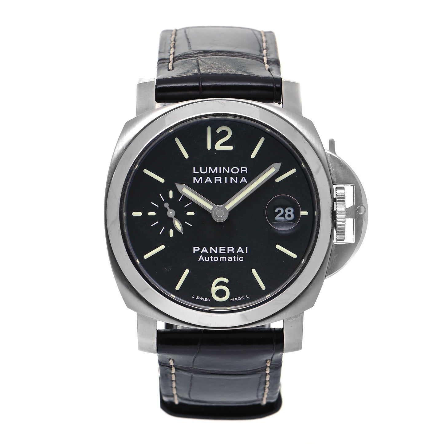 Stainless Steel Alligator 44mm Luminor Marina Automatic Watch Black PAM01104