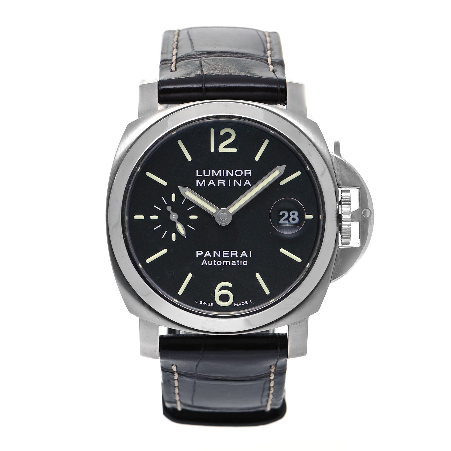 Panerai Stainless Steel Alligator 44mm Luminor Marina Automatic Watch Black PAM01104 2 of 8