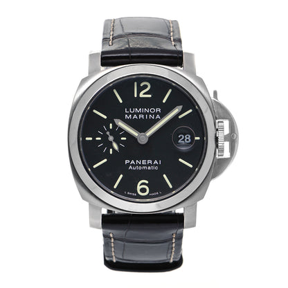 Panerai Stainless Steel Alligator 44mm Luminor Marina Automatic Watch Black PAM01104 2 of 8