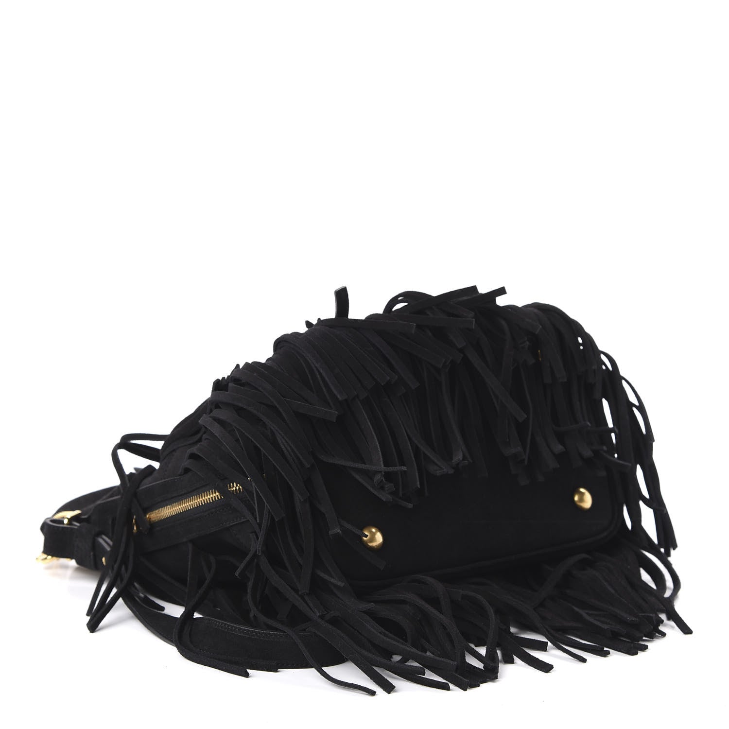 Saint Laurent Suede Calfskin Medium Emmanuelle Fringe Bucket Bag Black 4 of 9