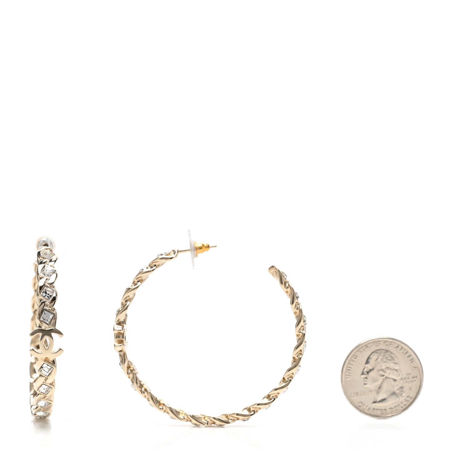 Metal Baguette Crystal High Society CC Hoop Earrings Gold