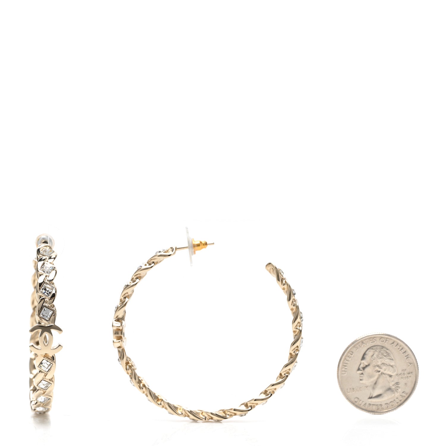 Chanel Metal Baguette Crystal High Society CC Hoop Earrings Gold 2 of 5