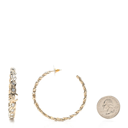 Chanel Metal Baguette Crystal High Society CC Hoop Earrings Gold 2 of 5