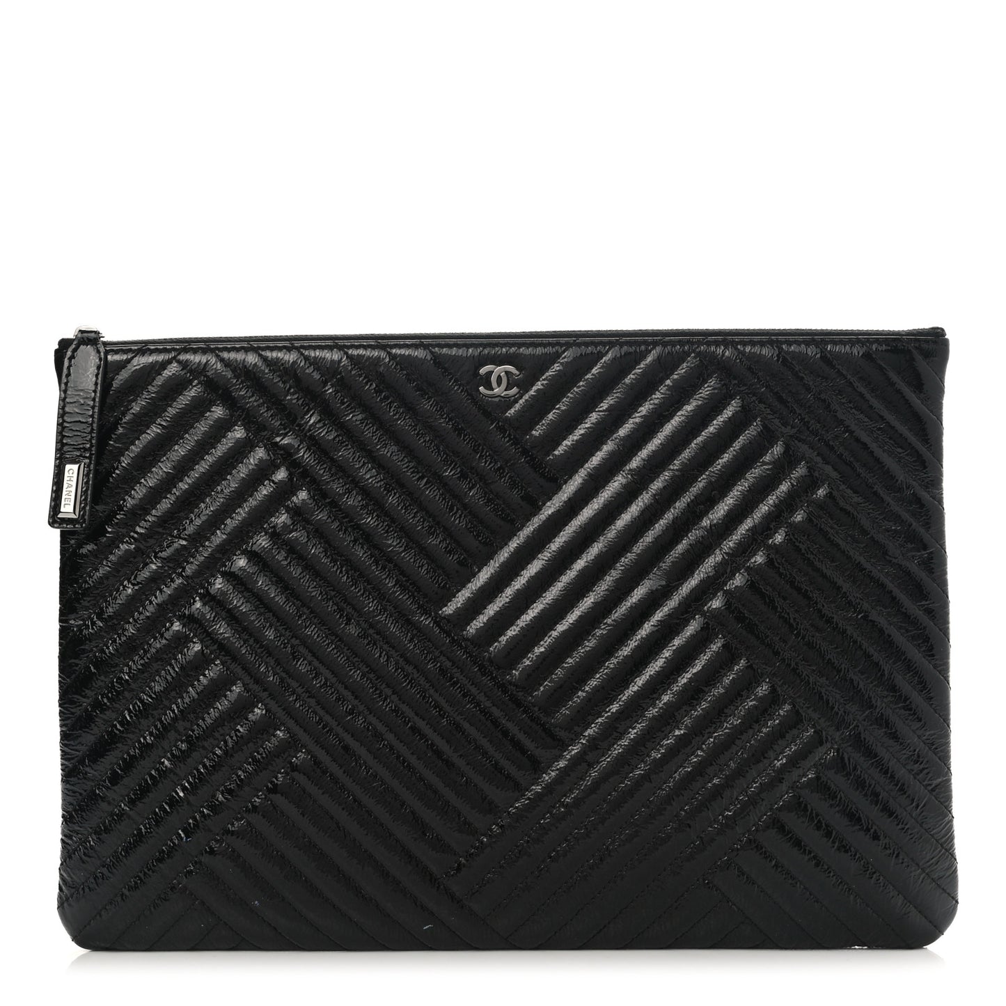 Distressed Patent Chevron Quilted Medium CC Crossing Cosmetic Case Black