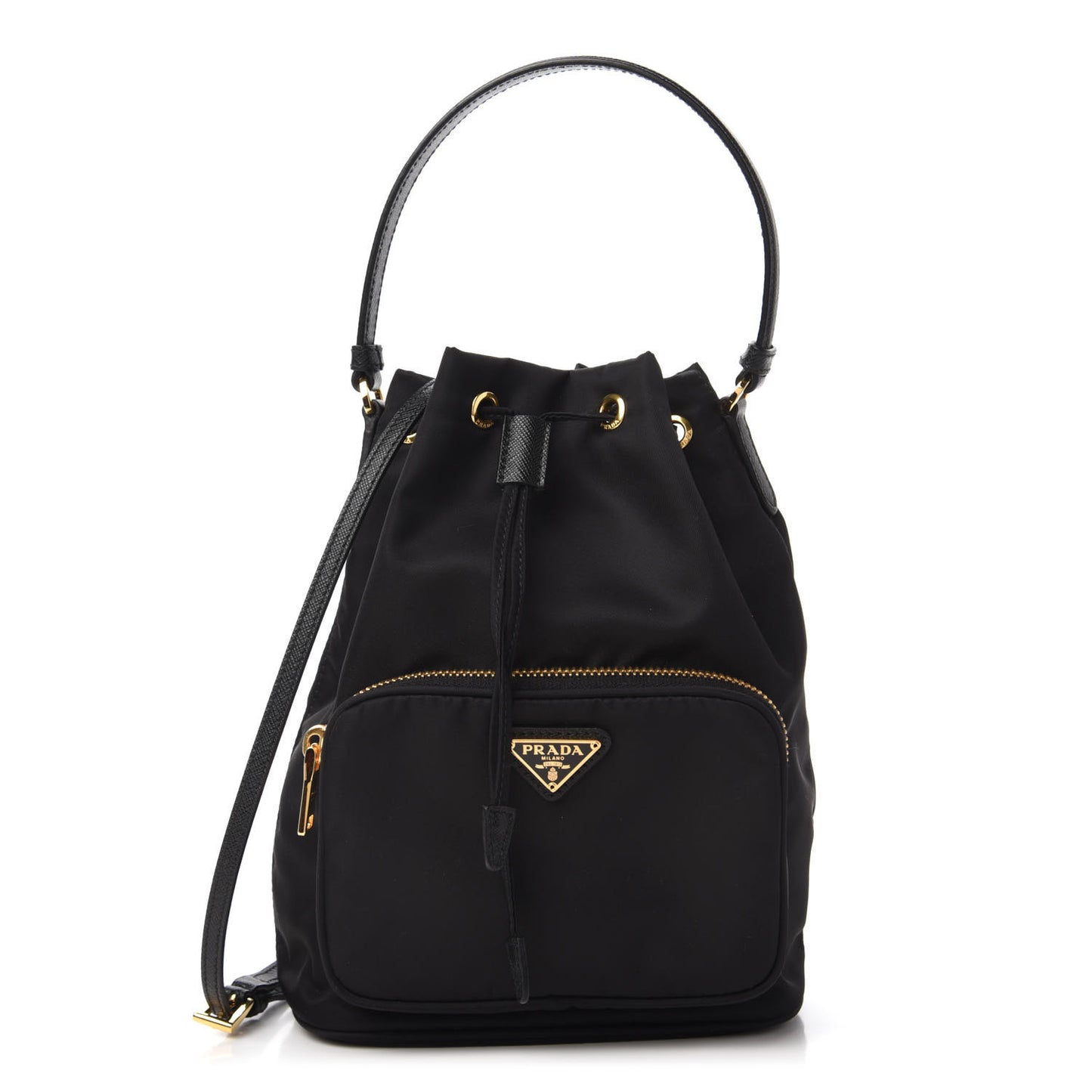 Saffiano Tessuto Nylon Mini Bucket Crossbody Bag Black