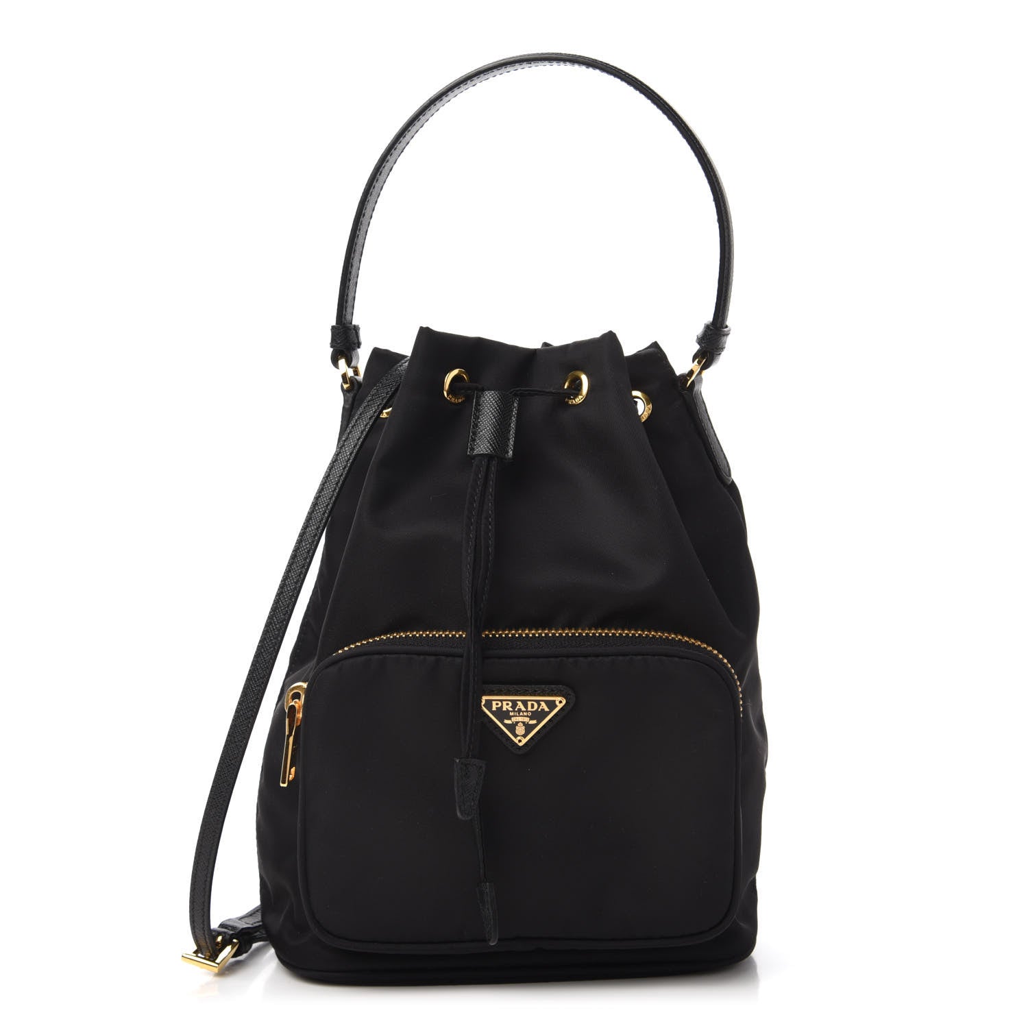 Prada Saffiano Tessuto Nylon Mini Bucket Crossbody Bag Black 1 of 9