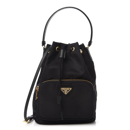 Prada Saffiano Tessuto Nylon Mini Bucket Crossbody Bag Black 1 of 9