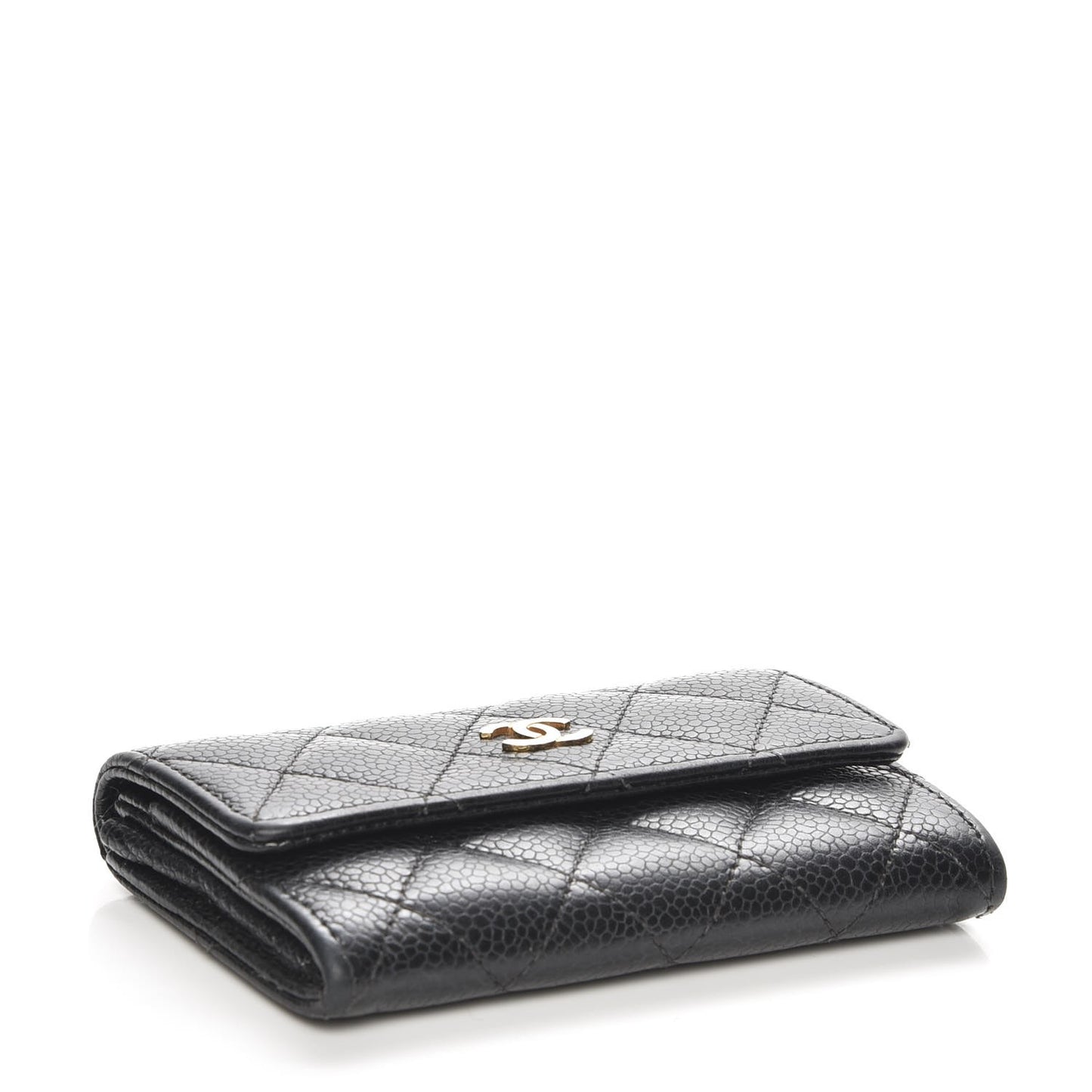 Caviar Quilted Flap Card Holder Black
