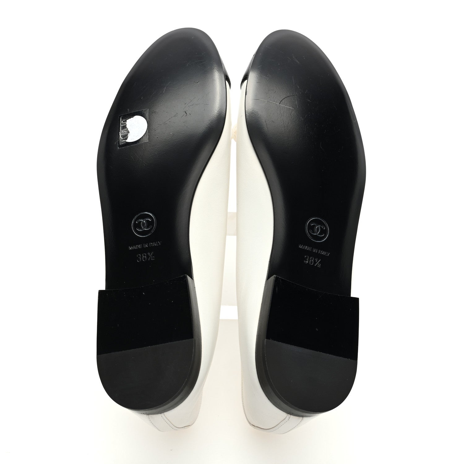 Chanel Lambskin Cap Toe CC Ballerina Flats 38.5 White Black 5 of 8