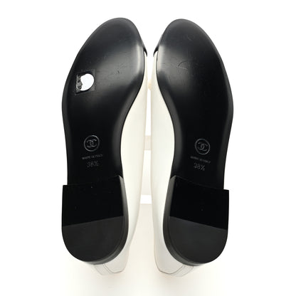 Chanel Lambskin Cap Toe CC Ballerina Flats 38.5 White Black 5 of 8