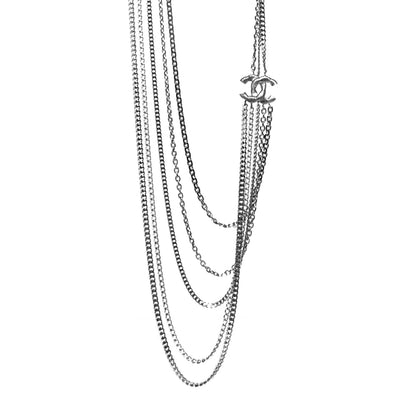 Chanel Crystal CC Multi Strand Chain Necklace Silver 1 of 5