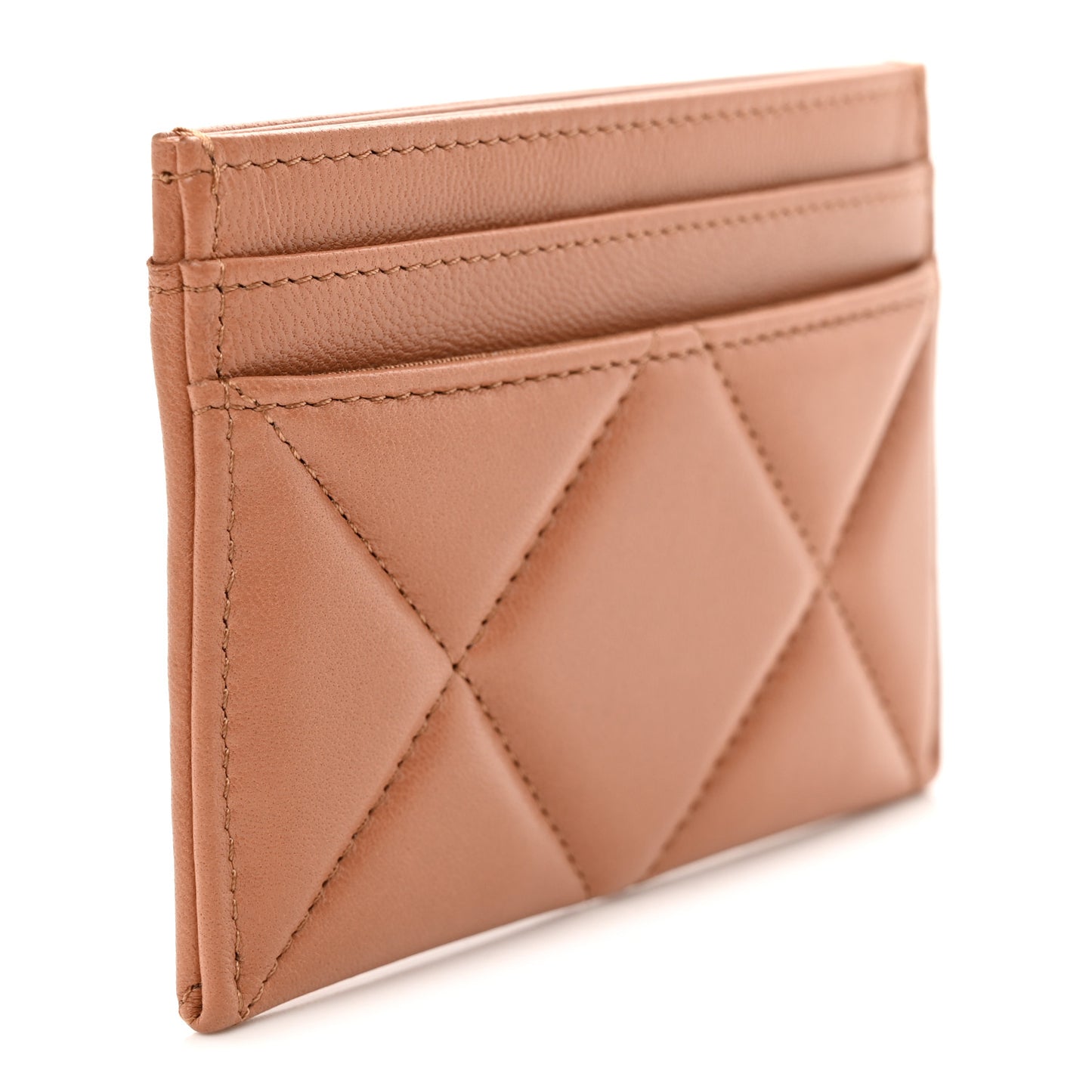 Lambskin Quilted Chanel 19 Card Holder Brown