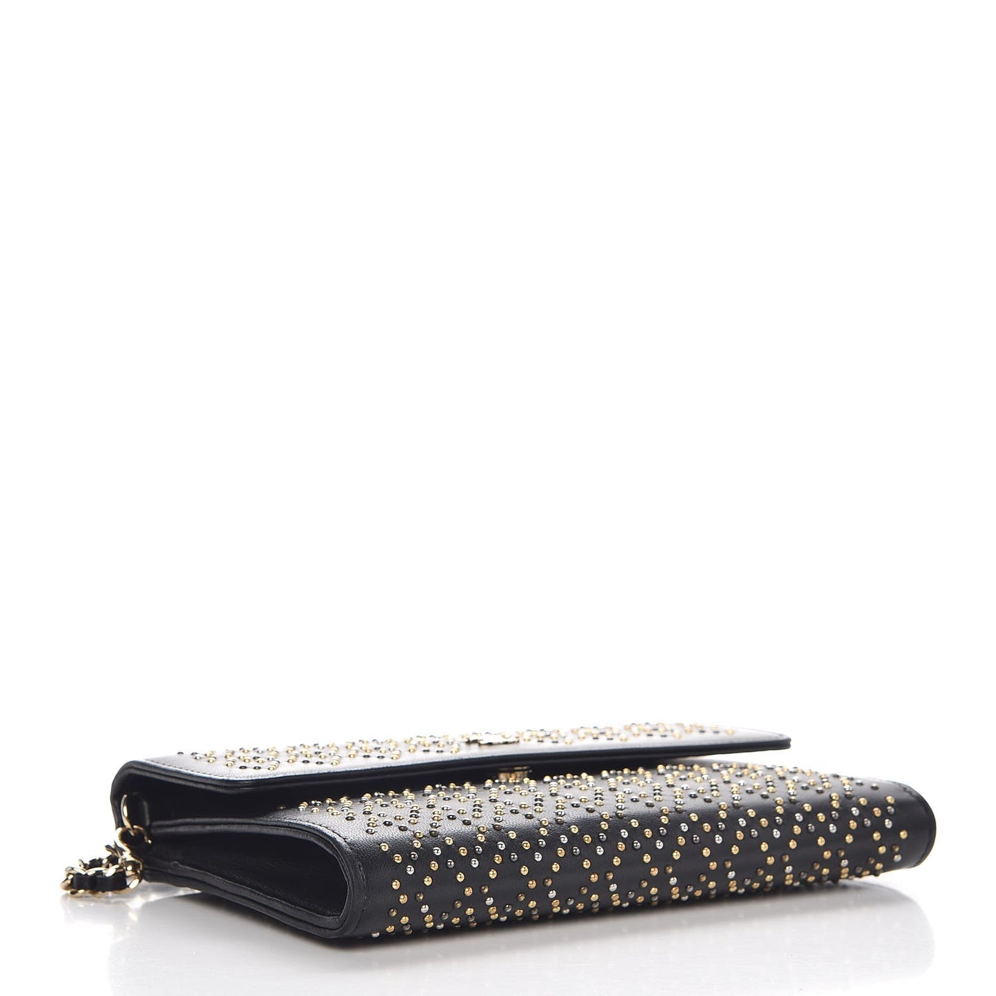 Lambskin Studded Chain Wallet Black