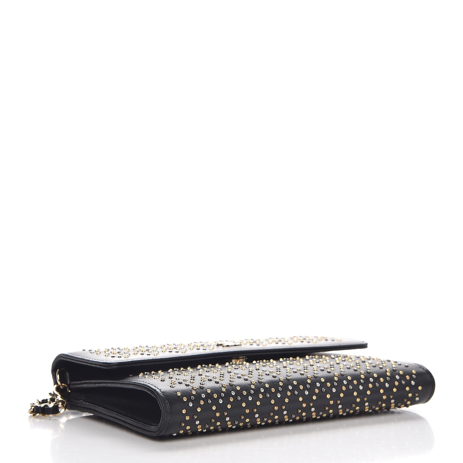 Chanel Lambskin Studded Chain Wallet Black 4 of 9