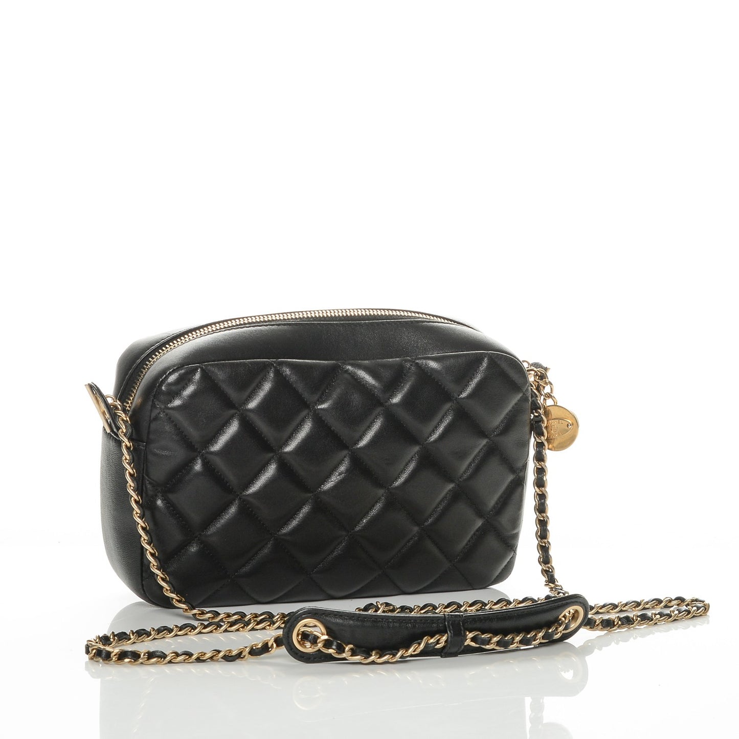 Lambskin Quilted Small Diamond CC Camera Case Black