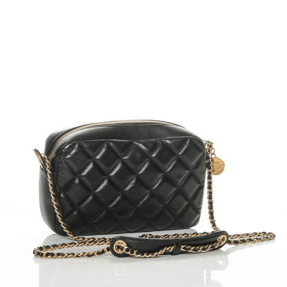 Chanel Lambskin Quilted Small Diamond CC Camera Case Black 3 of 7
