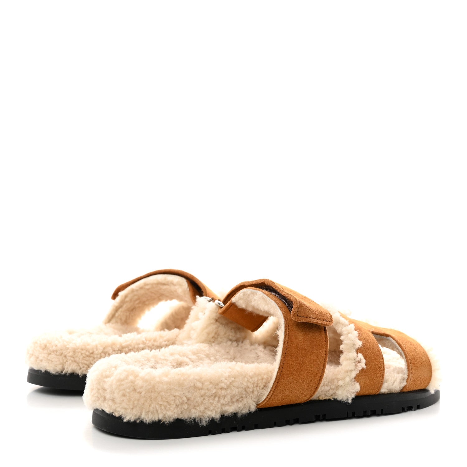 Hermes Suede Goatskin Woolskin Womens Chypre Sandals 37 Naturel Ecru 4 of 8