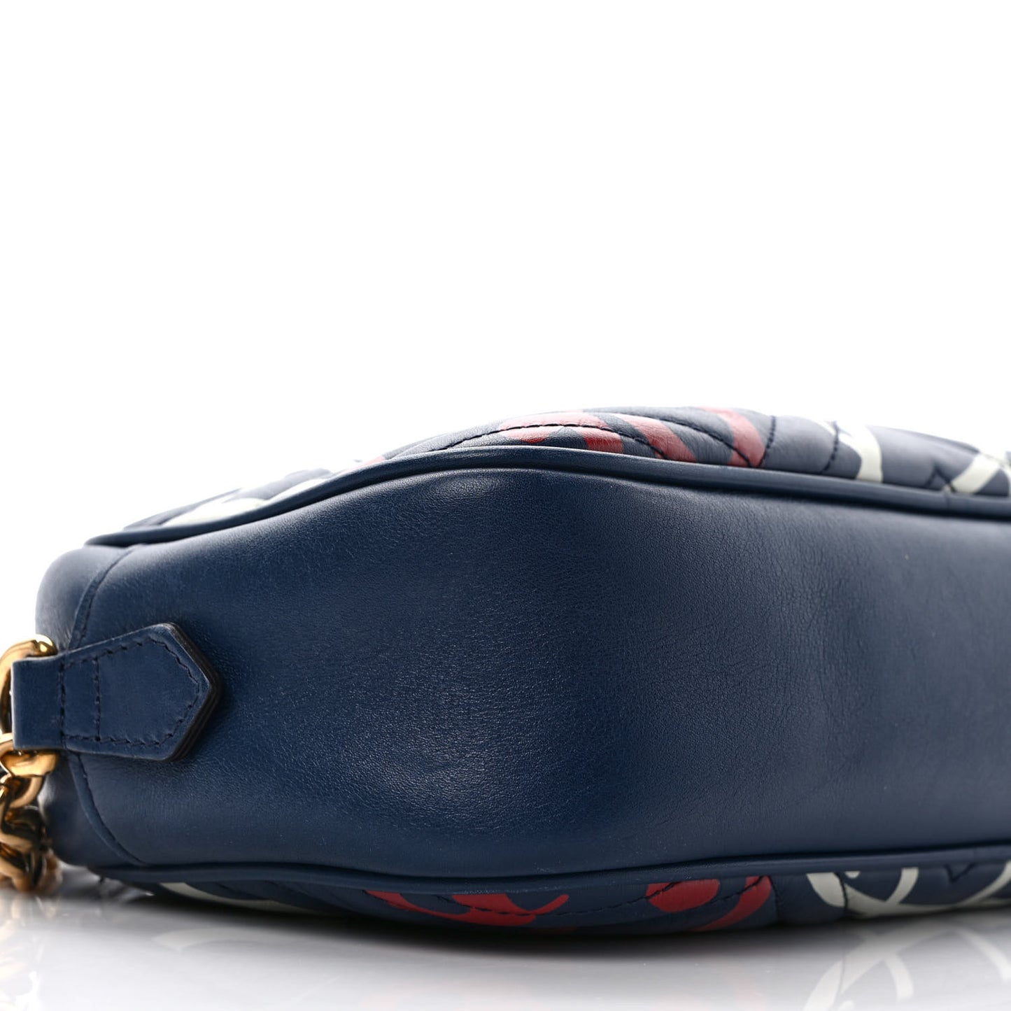 Calfskin Matelasse GucciGhost Small GG Marmont Chain Shoulder Bag Blue Agata Hibiscus Red