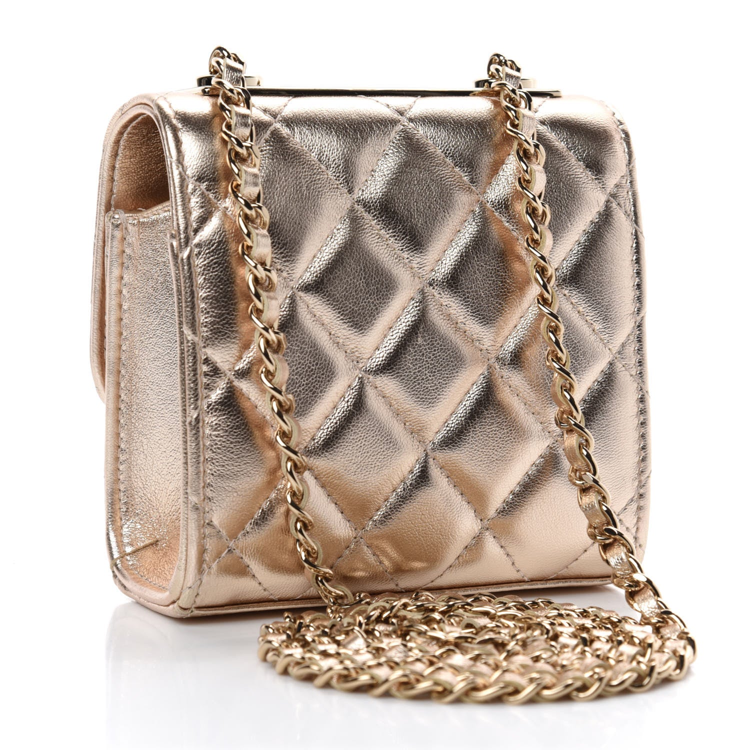 Chanel Metallic Lambskin Quilted Mini Trendy CC Clutch With Chain Gold 3 of 11