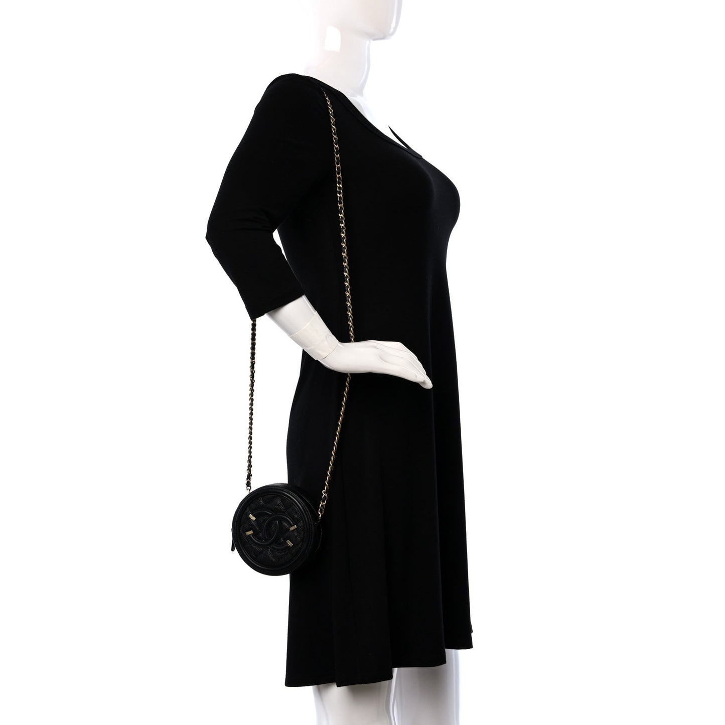 Caviar Quilted Round Filigree Crossbody Black
