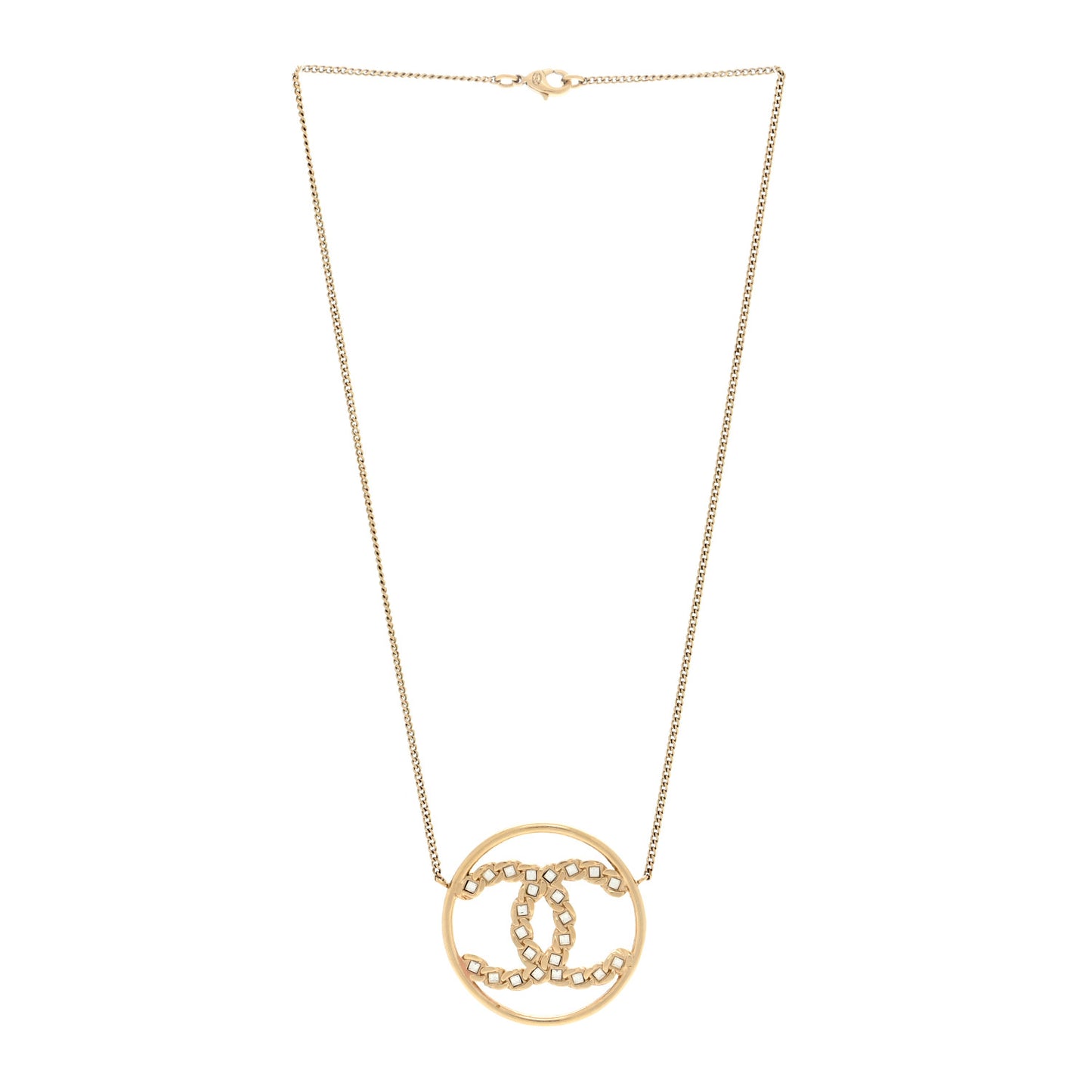 Crystal Metal CC Round Pendant Necklace Gold