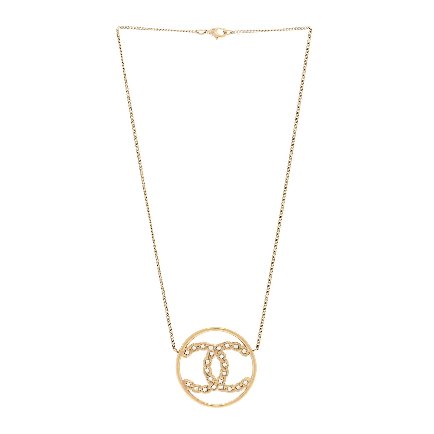 Chanel Crystal Metal CC Round Pendant Necklace Gold 2 of 4