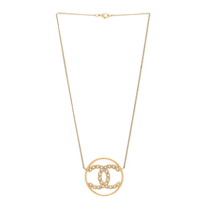 Chanel Crystal Metal CC Round Pendant Necklace Gold 2 of 4