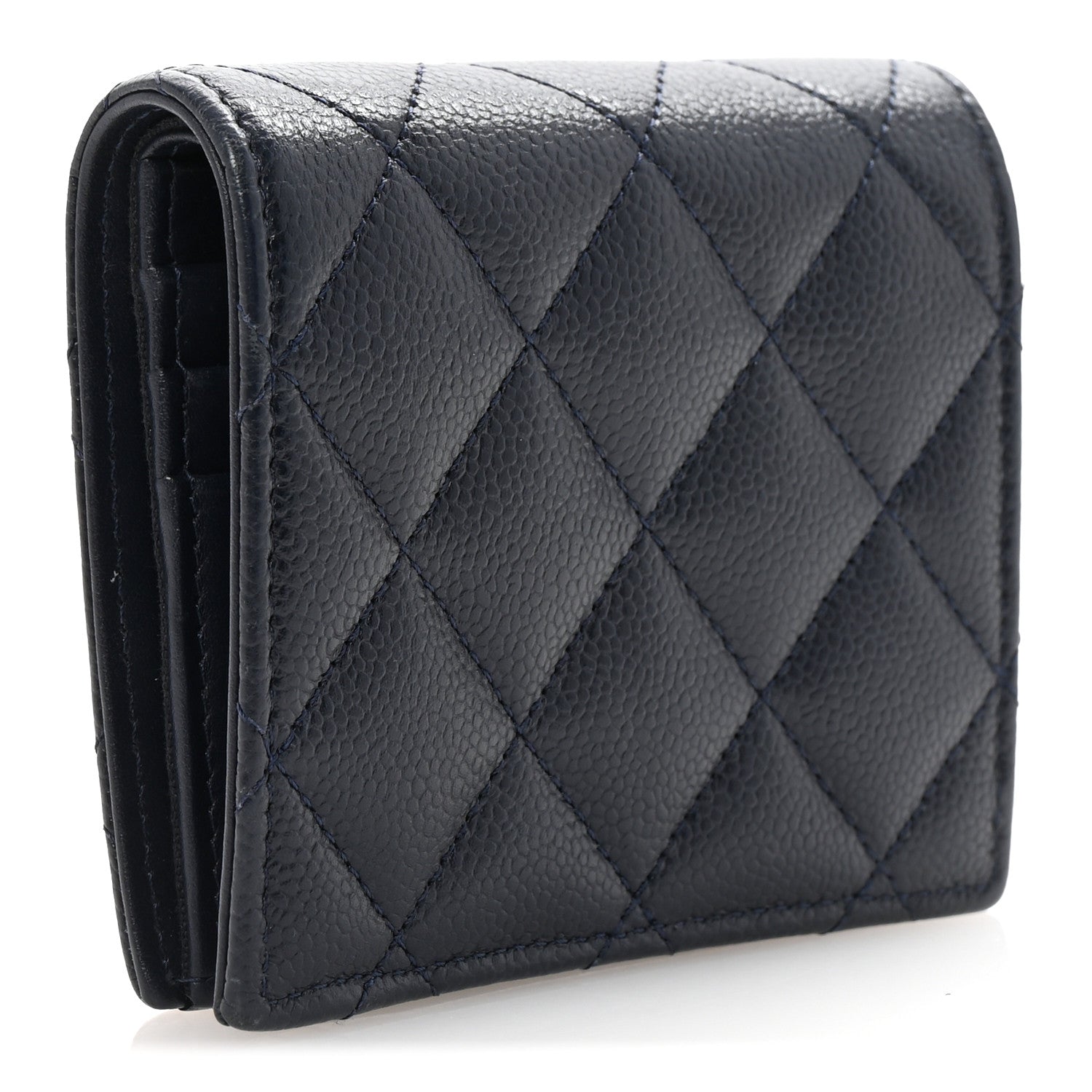 Chanel Caviar Quilted Multi Chain CC Compact Bifold Wallet Navy 3 of 9