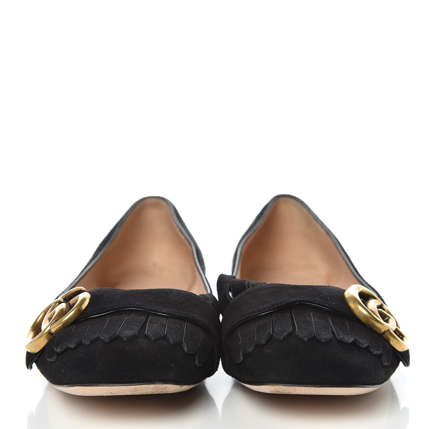 Gucci Kid Scamosciato GG Marmont Fringe Flats 36.5 Black 2 of 12
