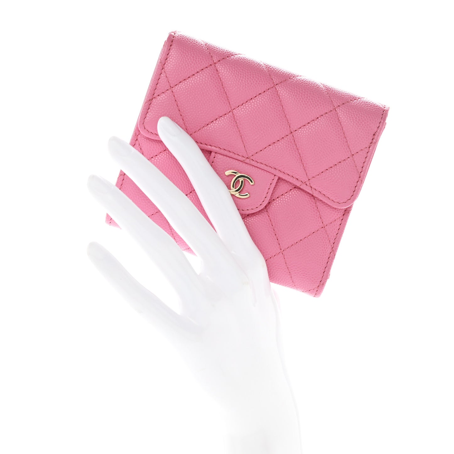 Caviar Quilted Compact Flap Wallet Pink