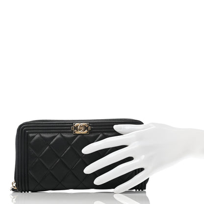 Chanel Lambskin Quilted Boy Zip Around Wallet Black 2 of 8