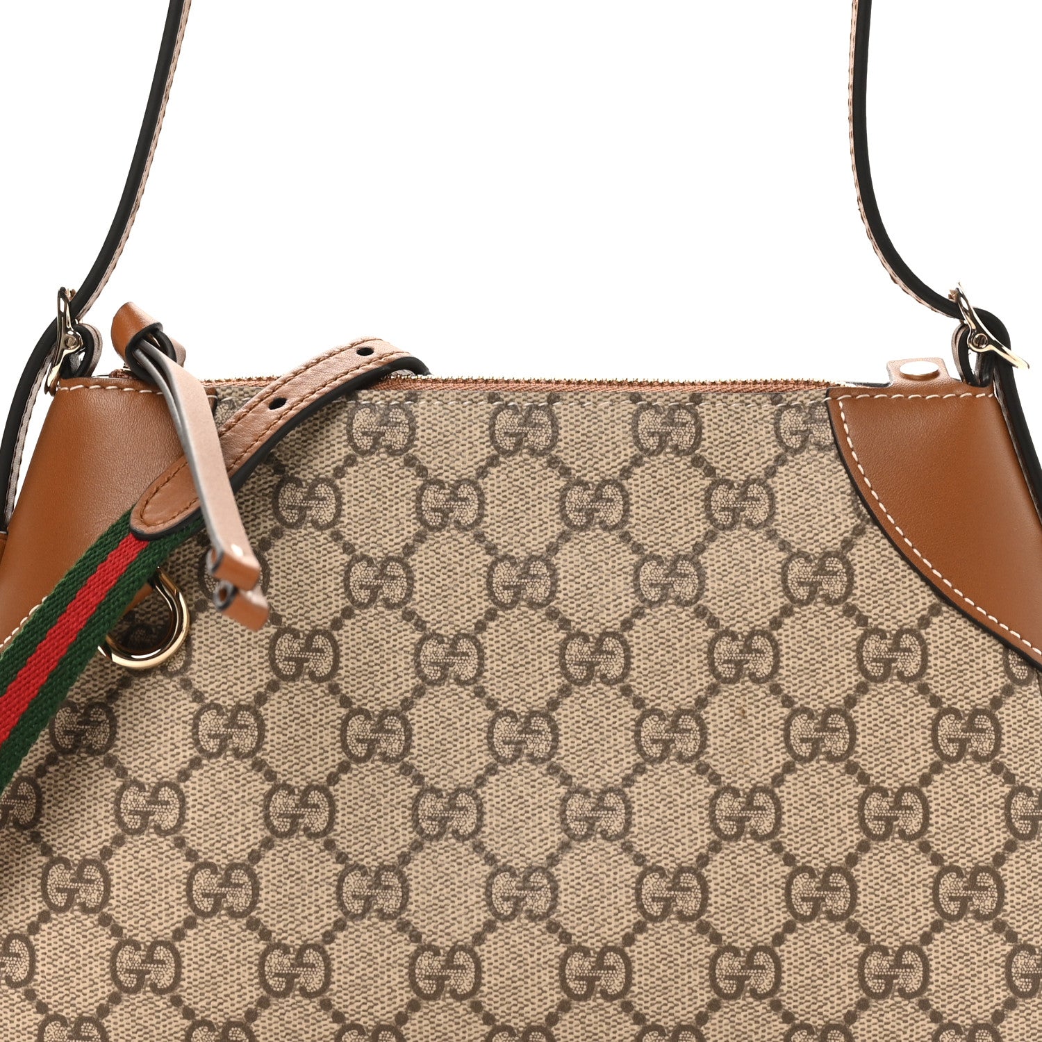 Gucci GG Supreme Monogram Textured Calfskin Small Emblem Shoulder Bag Beige Dark Brown 7 of 10