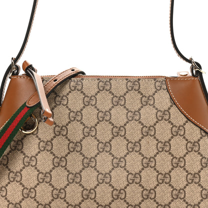 Gucci GG Supreme Monogram Textured Calfskin Small Emblem Shoulder Bag Beige Dark Brown 7 of 10