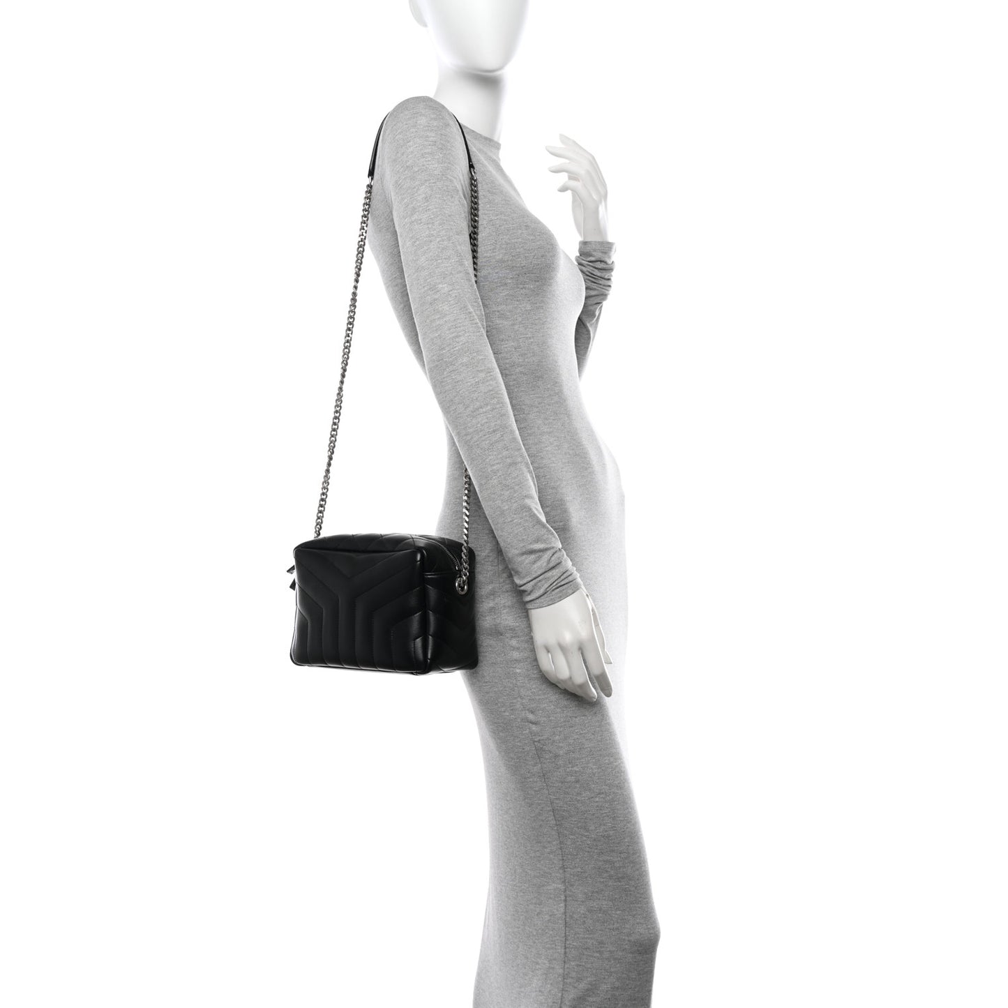 Calfskin Y Quilted Monogram Small Loulou Bowling Bag Black