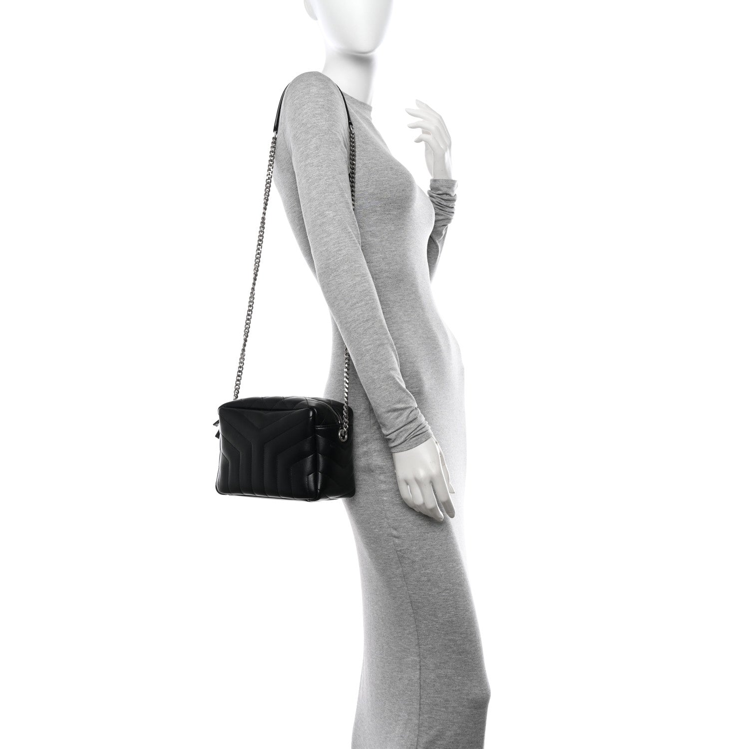 Saint Laurent Calfskin Y Quilted Monogram Small Loulou Bowling Bag Black 3 of 11