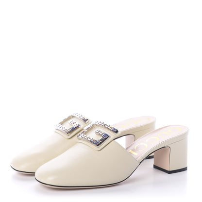 Gucci Malaga Kid Crystal Square G Madelyn Mules 40 Vintage White 3 of 7