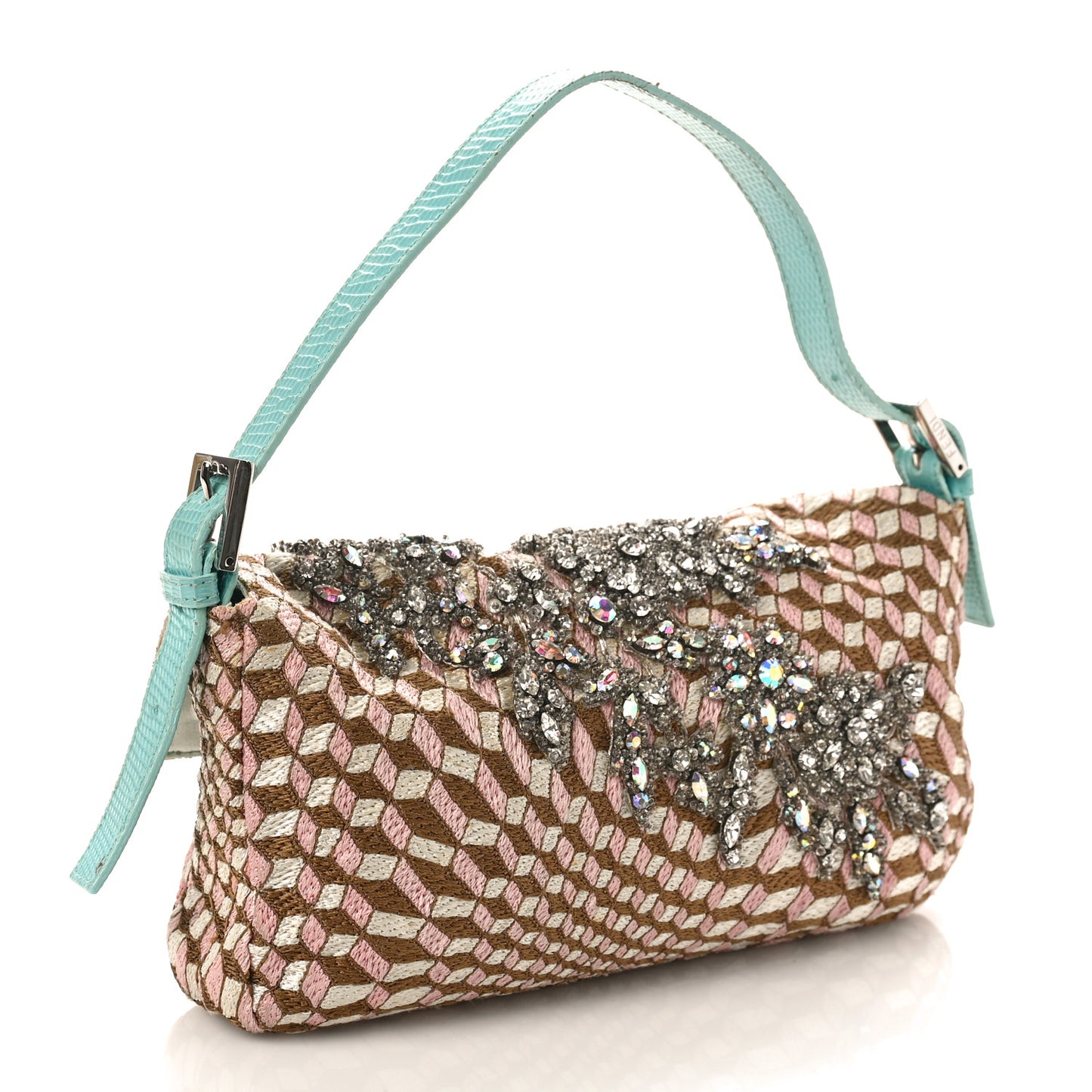 Fabric Lizard Crystal Embroidered Baguette Celeste