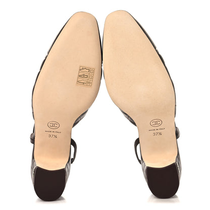 Chanel Lambskin Quilted Cap Toe CC Slingback Pumps  37.5 Brown 6 of 9