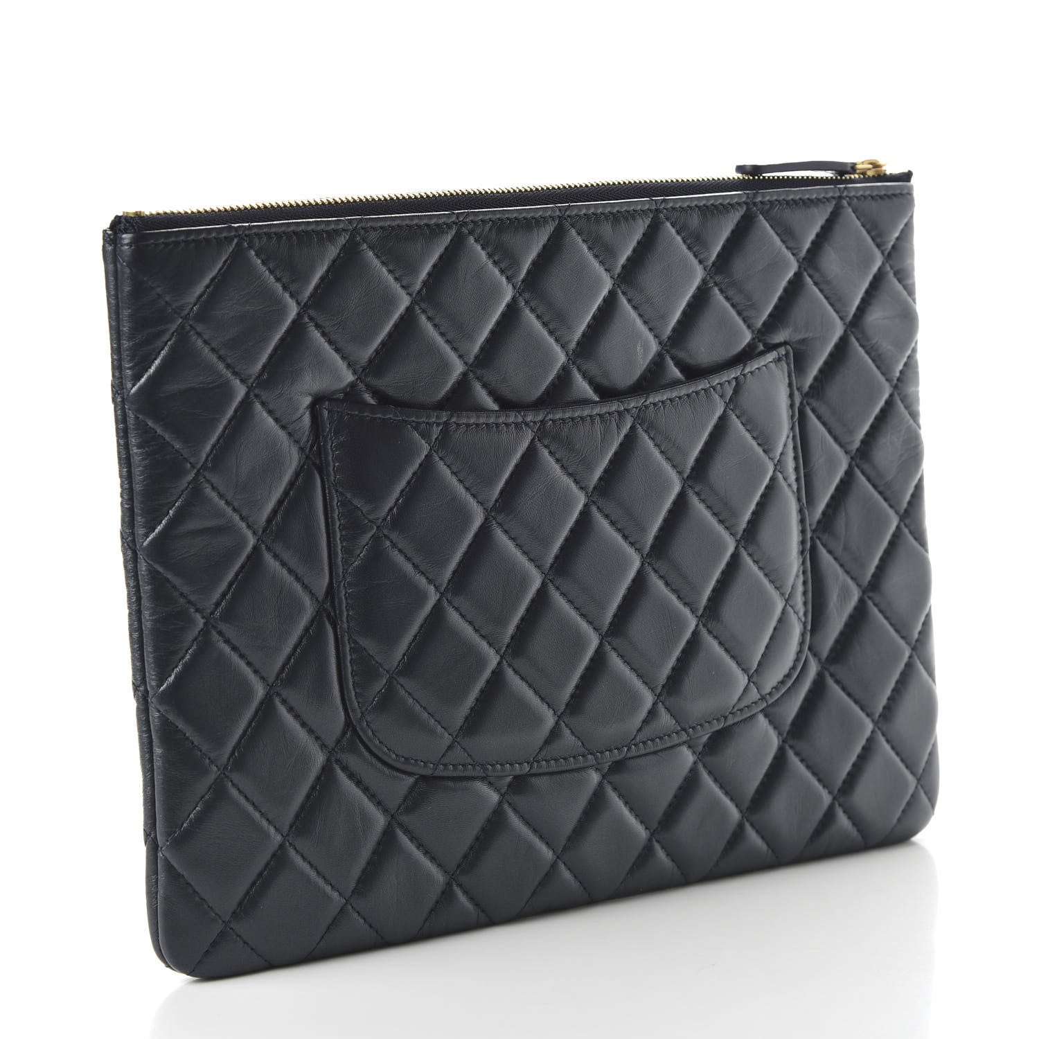 Chanel Lambskin Quilted Pearl Crush Medium Cosmetic Case Dark Blue 3 of 12