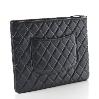 Chanel Lambskin Quilted Pearl Crush Medium Cosmetic Case Dark Blue 3 of 12