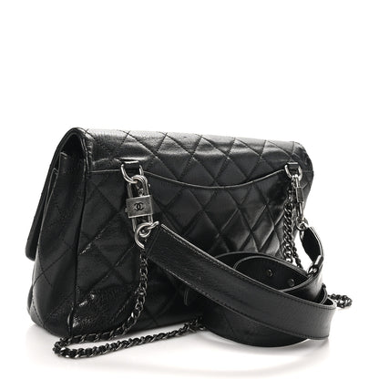 Chanel Shiny Goatskin Quilted Large Double Carry Waist Chain Flap Black 2 of 10