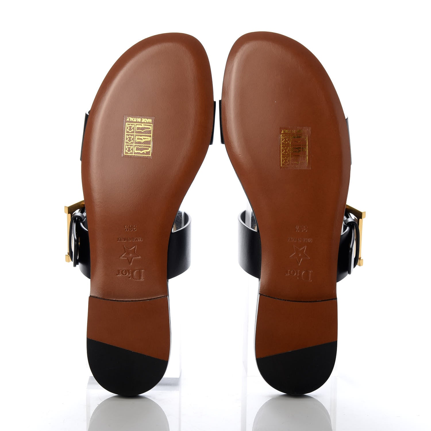 Christian Dior Calfskin D-Dior Slide Flat Sandals 36.5 Black 5 of 10