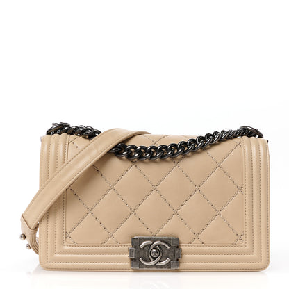 Chanel Calfskin Quilted Double Stitch Medium Boy Flap Beige 1 of 13
