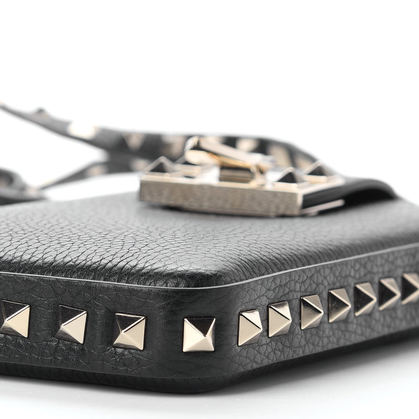 Grained Calfskin Rockstud Crossbody Phone Case Black