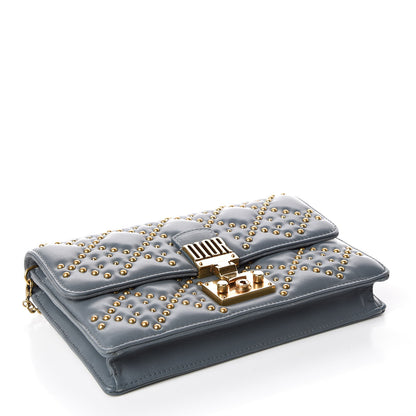 Christian Dior Lambskin Cannage Studded Dioraddict Wallet on Chain Clutch Grey Blue 4 of 9